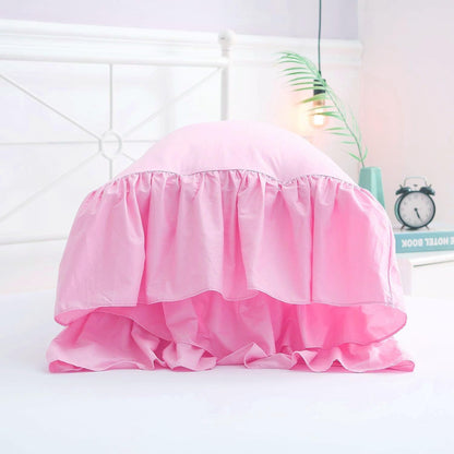 2-Pack Pink Pillow Cases Shams Covers with Long Ruffles Mermaid Fishtail Pure Cotton King Size 20"X36" Boudoir