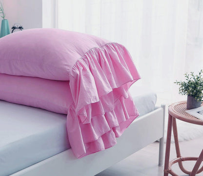 2-Pack Pink Pillow Cases Shams Covers with Long Ruffles Mermaid Fishtail Pure Cotton King Size 20"X36" Boudoir