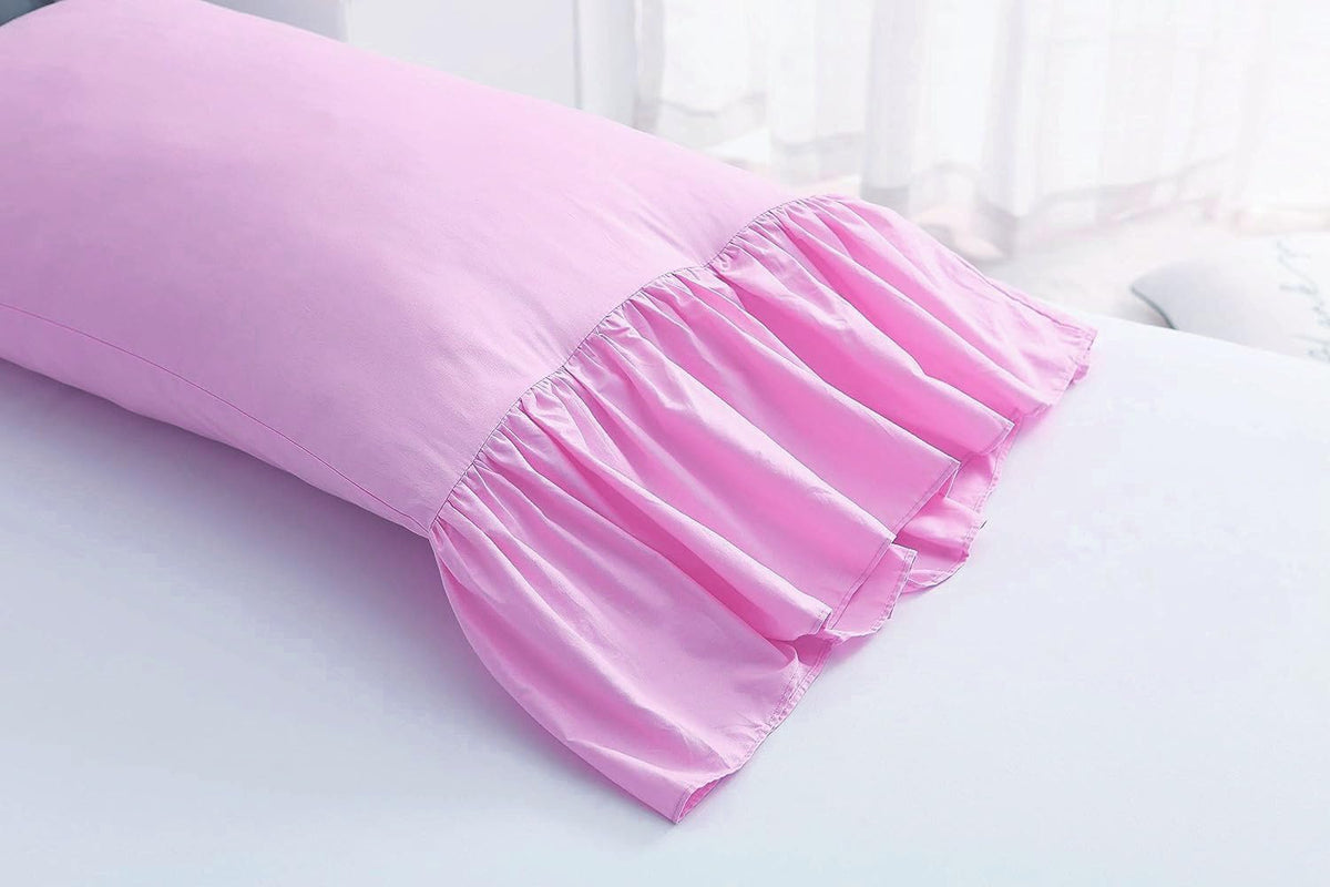 2-Pack Pink Pillow Cases Shams Covers with Long Ruffles Mermaid Fishtail Pure Cotton King Size 20"X36" Boudoir