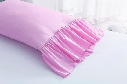 2-Pack Pink Pillow Cases Shams Covers with Long Ruffles Mermaid Fishtail Pure Cotton King Size 20"X36" Boudoir