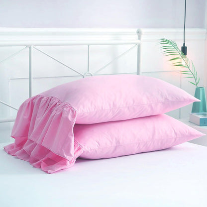 2-Pack Pink Pillow Cases Shams Covers with Long Ruffles Mermaid Fishtail Pure Cotton King Size 20"X36" Boudoir
