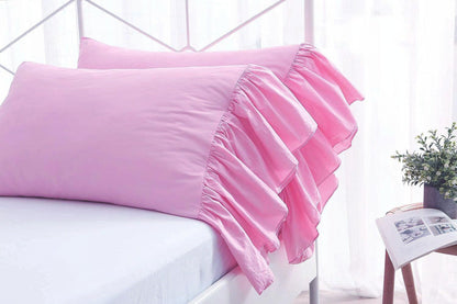 2-Pack Pink Pillow Cases Shams Covers with Long Ruffles Mermaid Fishtail Pure Cotton King Size 20"X36" Boudoir