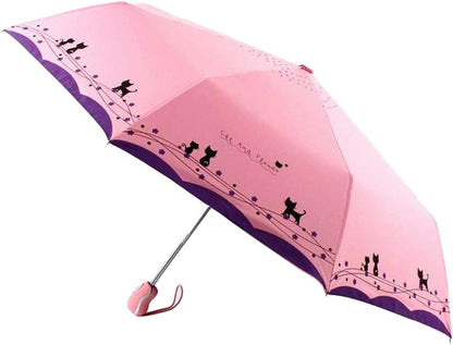 Windproof Compact Travel Folding Cute Cat Umbrella,Auto Open Close Rain&Sun Lightweight Portable Umbrellas with Cover for Kids Women Men