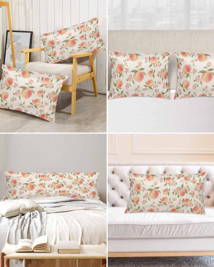 Satin Pillowcases Standard Size, Peach Silk Pillow Cases for Hair and Skin with Zipper 2 Pack, Spring Floral Green Leaf Botanical Pink Fruit Rustic Smooth Throw Pillow Covers for Sleeping, 20"x26"