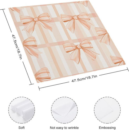 Peach Bows on Plaid Cloth Napkins Set of 6, Square Premium Reusable Washable Polyester Table Linen Napkin for Dinner Party