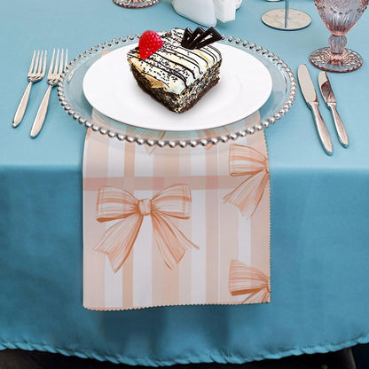 Peach Bows on Plaid Cloth Napkins Set of 6, Square Premium Reusable Washable Polyester Table Linen Napkin for Dinner Party