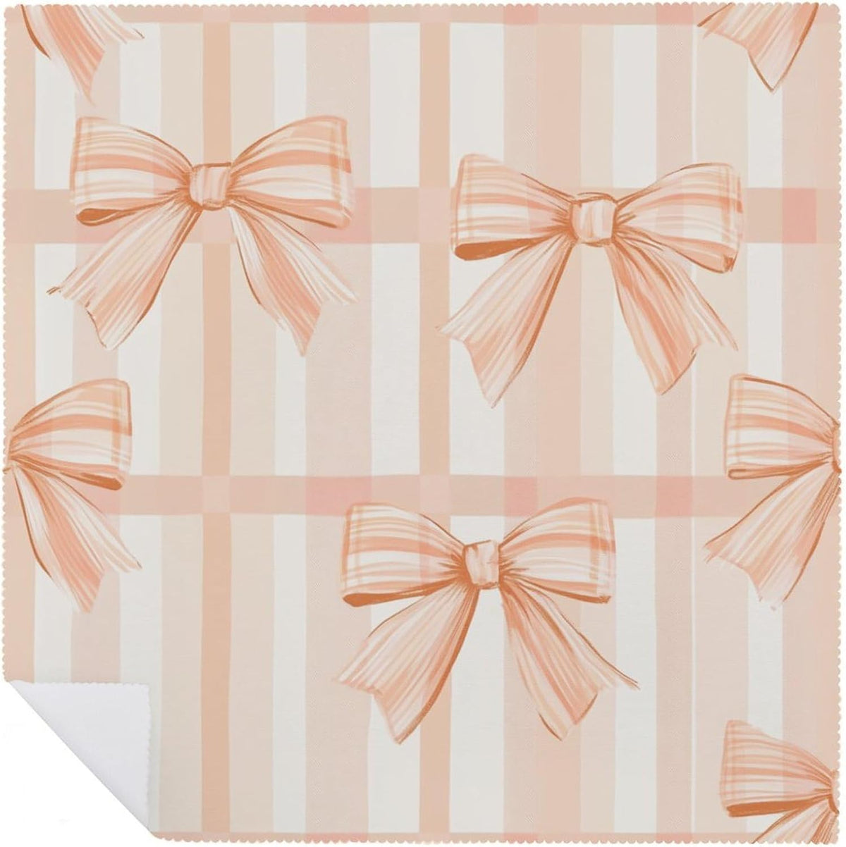 Peach Bows on Plaid Cloth Napkins Set of 6, Square Premium Reusable Washable Polyester Table Linen Napkin for Dinner Party