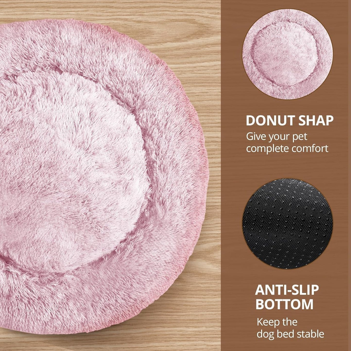 Calming Small Dog & Cat Bed for Indoor Cats - 20 inches Washable Donut Bed for Kittens & Puppies, Anti-Anxiety Round Fluffy Plush Pet Beds (Fits up to 15 lbs, Smoke Pink)