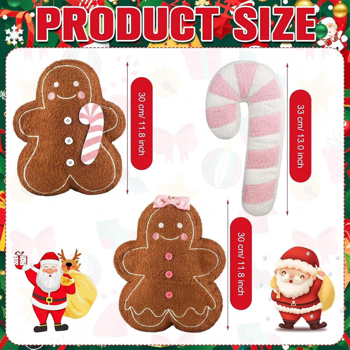3 Pcs Pink Christmas Gingerbread Pillows Pink Candy Cane House Man Throw Pillows Stuffed Gingerbread Shaped Pillow for Xmas Sofa Couch Cushion Bed Home Winter Party Decor