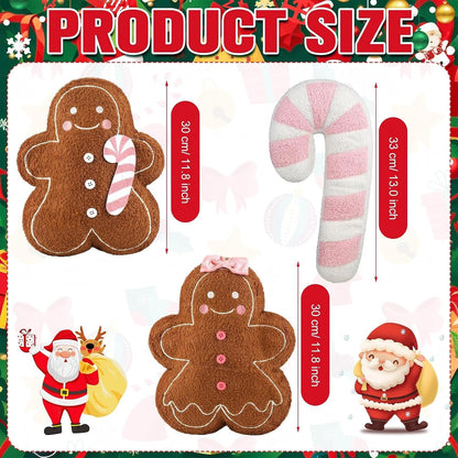 3 Pcs Pink Christmas Gingerbread Pillows Pink Candy Cane House Man Throw Pillows Stuffed Gingerbread Shaped Pillow for Xmas Sofa Couch Cushion Bed Home Winter Party Decor