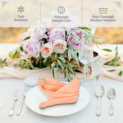 Peach Cloth Napkins - 8 Pack 17" x 17" Washable Polyester Napkins
