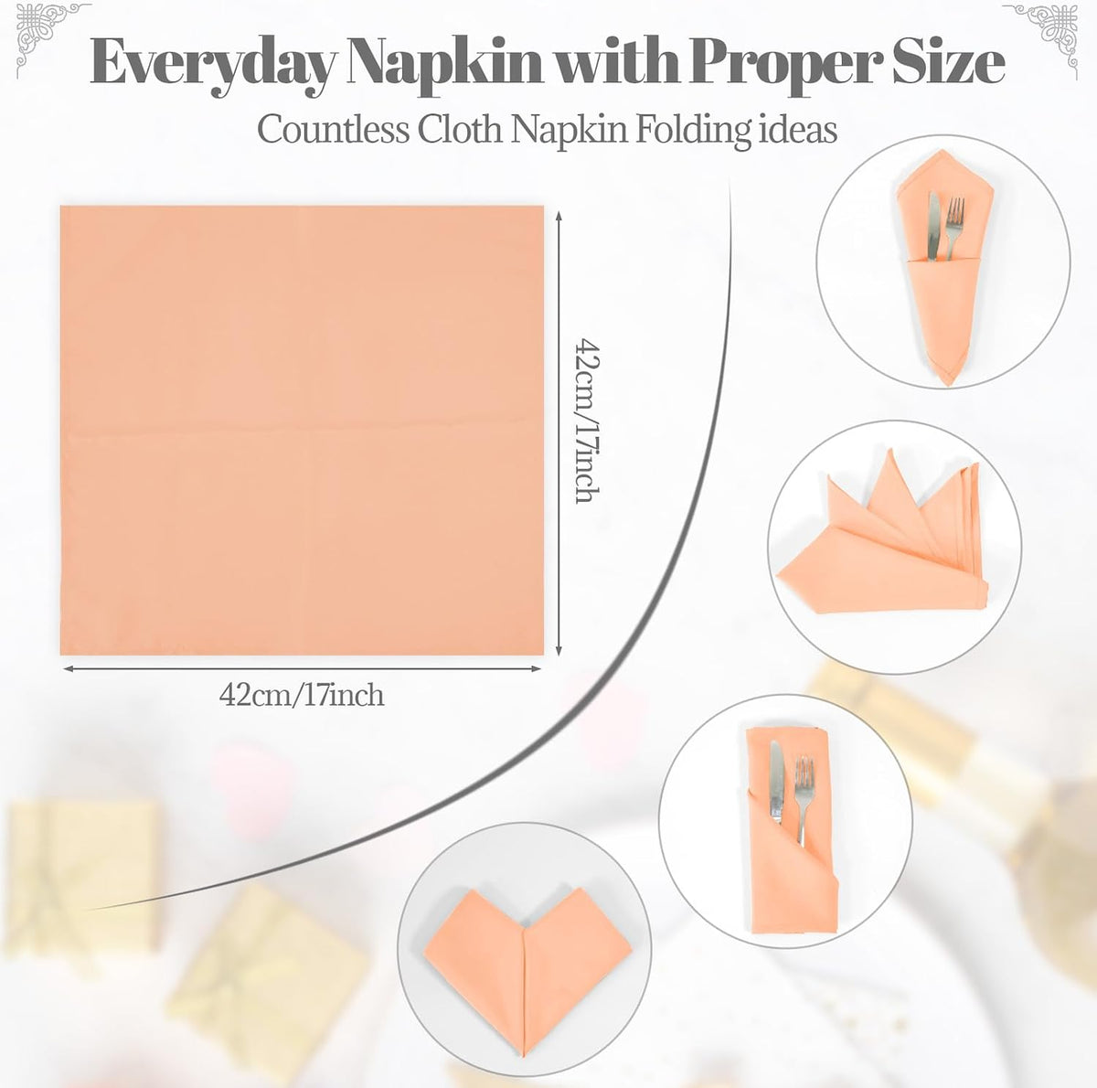 Peach Cloth Napkins - 8 Pack 17" x 17" Washable Polyester Napkins