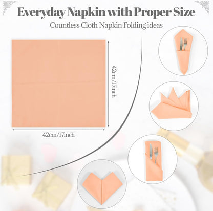 Peach Cloth Napkins - 8 Pack 17" x 17" Washable Polyester Napkins