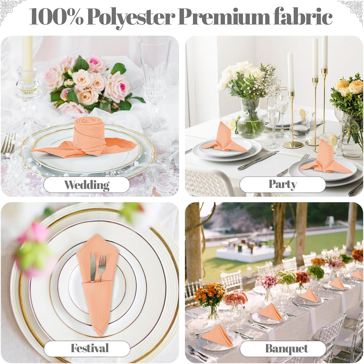 Peach Cloth Napkins - 8 Pack 17" x 17" Washable Polyester Napkins