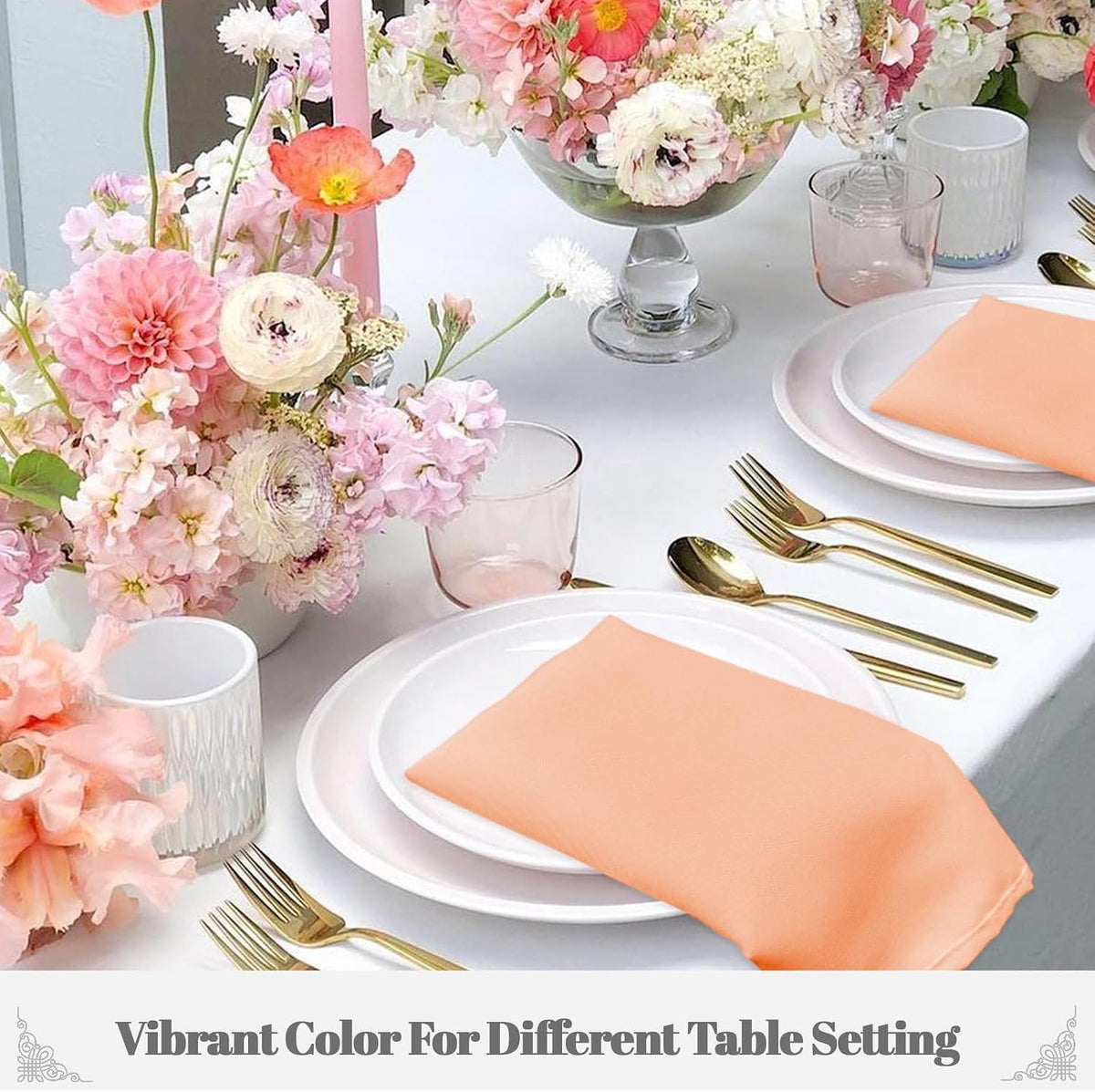 Peach Cloth Napkins - 8 Pack 17" x 17" Washable Polyester Napkins