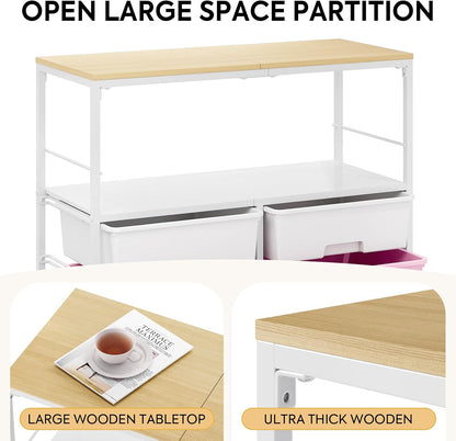 Rolling Storage Cart with 8 Large Drawers, Wooden Tabletop