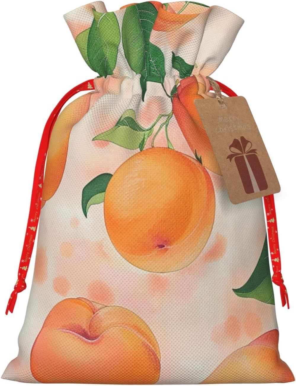BEIVGOXL Peach Printed Drawstring Burlap Gift Bag - Eco-Friendly, Delicate Design Reusable Pouches, For Christmas,Birthday Wedding Party Supplies 11.8x8.3inch