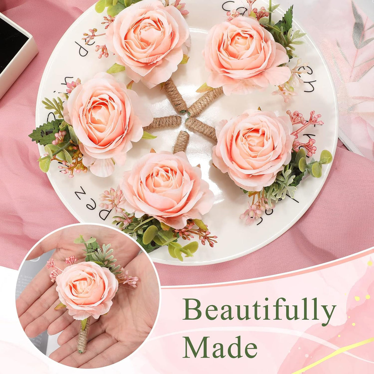 36 Pcs Rose Boutonnieres for Men Wedding, Pink