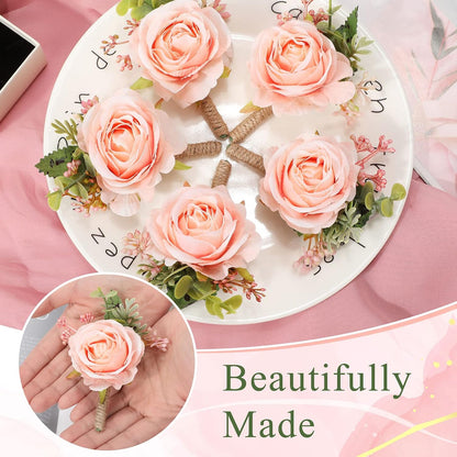 36 Pcs Rose Boutonnieres for Men Wedding, Pink