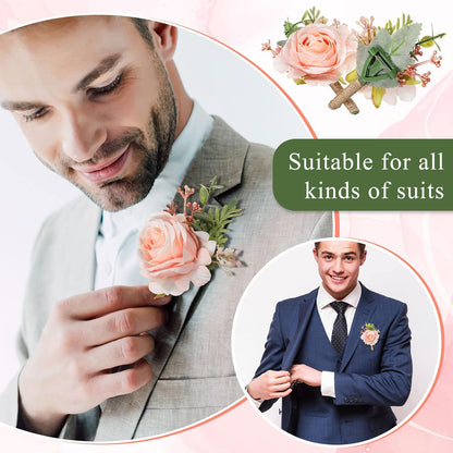 36 Pcs Rose Boutonnieres for Men Wedding, Pink