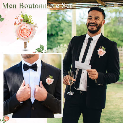 36 Pcs Rose Boutonnieres for Men Wedding, Pink