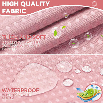 No Hook Waffle Weave Shower Curtain with Snap in Liner Set, Hotel Luxury Pink Shower Curtains for Bathroom with See Through Top Window, Waterproof, Washable 71W x 74H
