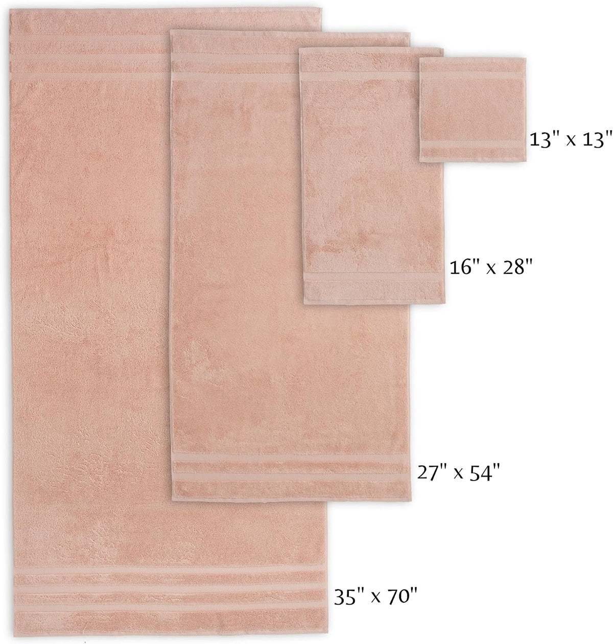 SOFE H&L | Olea Luxury Turkish Cotton Bath Towels Set of 6 : 2 Bath Towels 2 Hand Towels 2 Wash Cloths, Blush | Thick, Premium, Soft, Durable, Absorbent - Hotel Quality Towel Sets for Bathroom