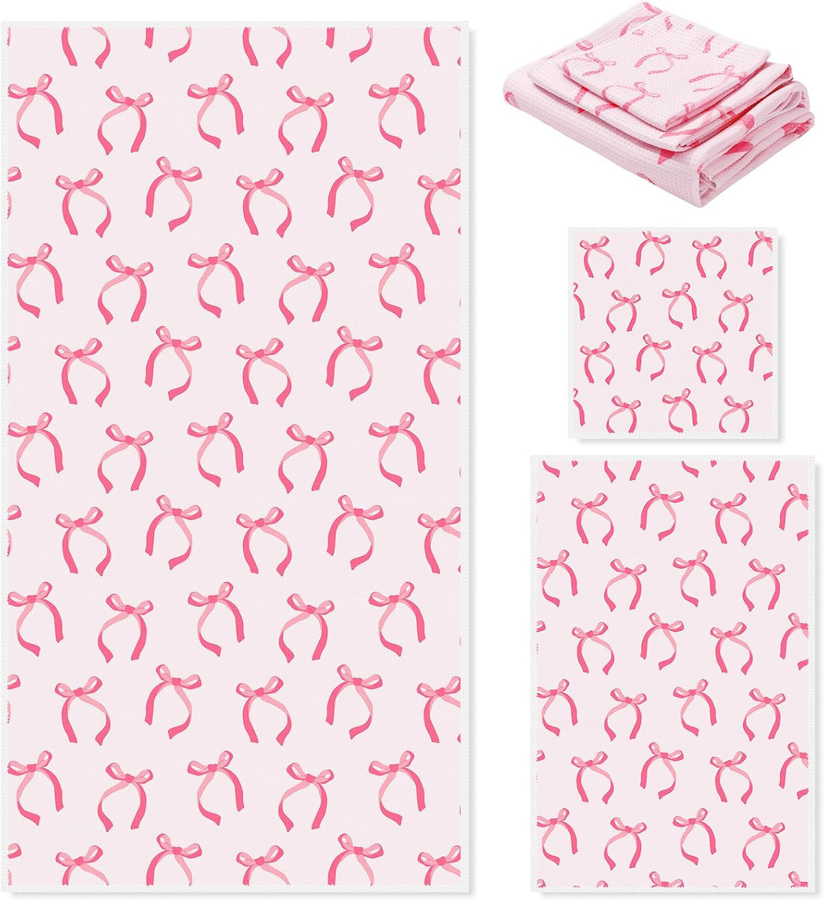 Pink Bow Bathroom Towels Set of 3 Watercolor Bowknot Coquette Absorbent Towels Bath Hand Towel Wash Cloth for Beach Swim Shower Drying