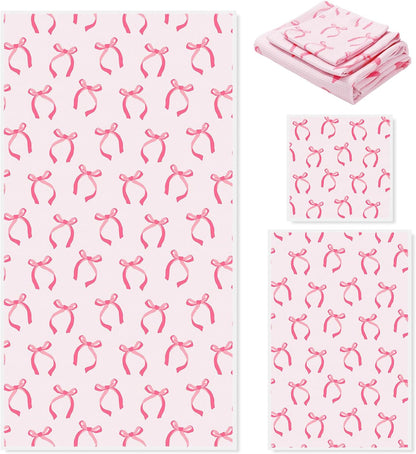 Pink Bow Bathroom Towels Set of 3 Watercolor Bowknot Coquette Absorbent Towels Bath Hand Towel Wash Cloth for Beach Swim Shower Drying