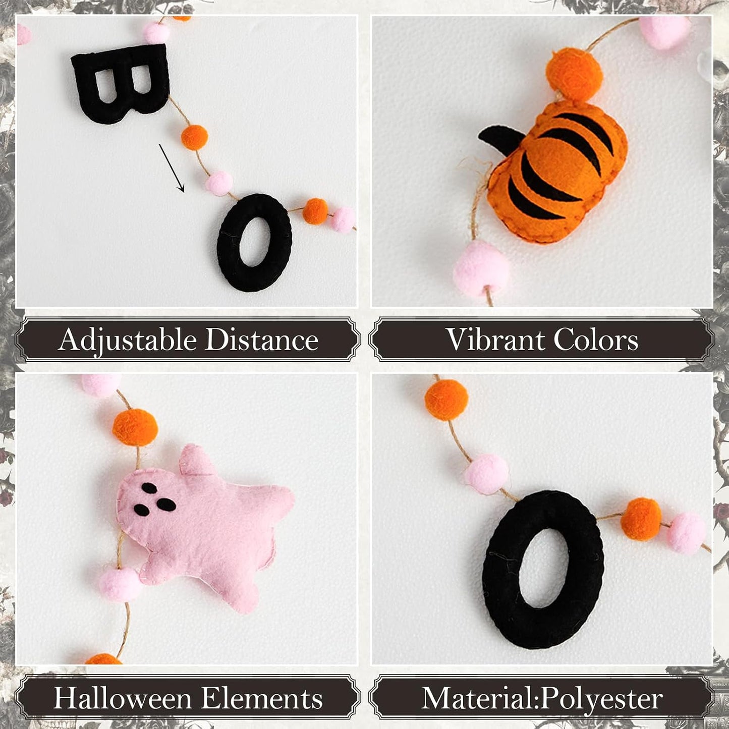 Halloween Garland, Boo Ghost & Pumpkin Decor for Wall Party