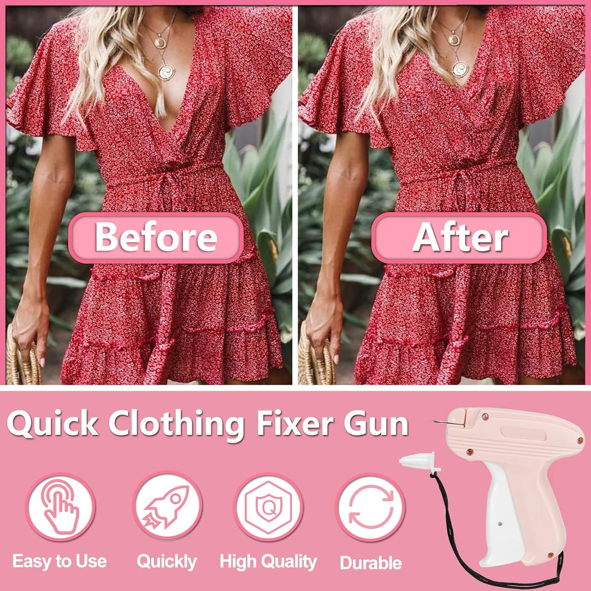 Mini Stitch Gun for Clothes, Mini Clothing Stitcher Sewing Gun with Case, Speedy Clothing Quick Stitch Gun Stitchy Fixer, Tagging Gun Kit with 5000 Fasteners and 6 Needles, Blush Pink