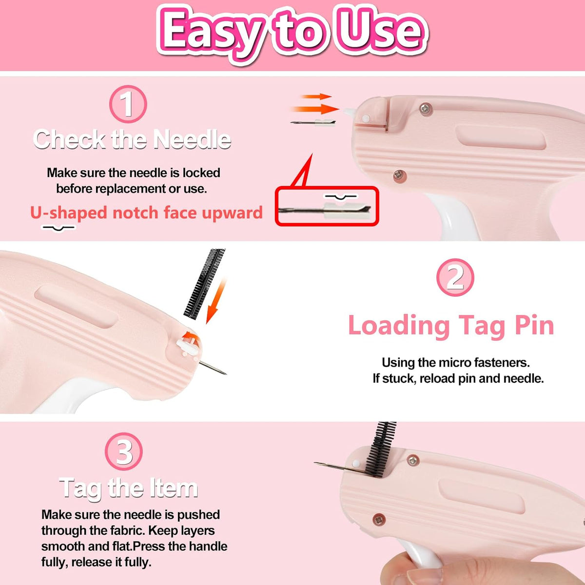 Mini Stitch Gun for Clothes, Mini Clothing Stitcher Sewing Gun with Case, Speedy Clothing Quick Stitch Gun Stitchy Fixer, Tagging Gun Kit with 5000 Fasteners and 6 Needles, Blush Pink