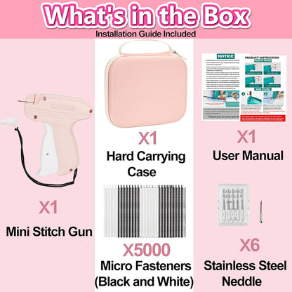 Mini Stitch Gun for Clothes, Mini Clothing Stitcher Sewing Gun with Case, Speedy Clothing Quick Stitch Gun Stitchy Fixer, Tagging Gun Kit with 5000 Fasteners and 6 Needles, Blush Pink