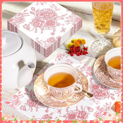 100Pc Pink Floral Napkins for Decorations Cocktail Napkins Disposable Paper Beverage Napkin Butterfly Dessert Napkin Decorative Dinner Napkin for Wedding Bridal Baby Shower Birthday Tea Party