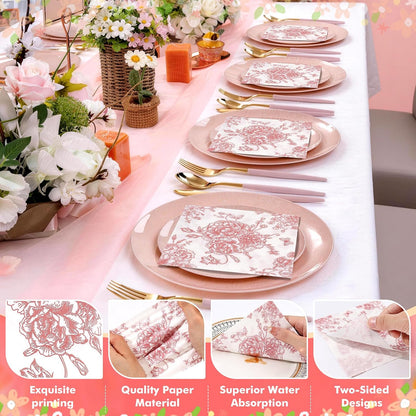 100Pc Pink Floral Napkins for Decorations Cocktail Napkins Disposable Paper Beverage Napkin Butterfly Dessert Napkin Decorative Dinner Napkin for Wedding Bridal Baby Shower Birthday Tea Party