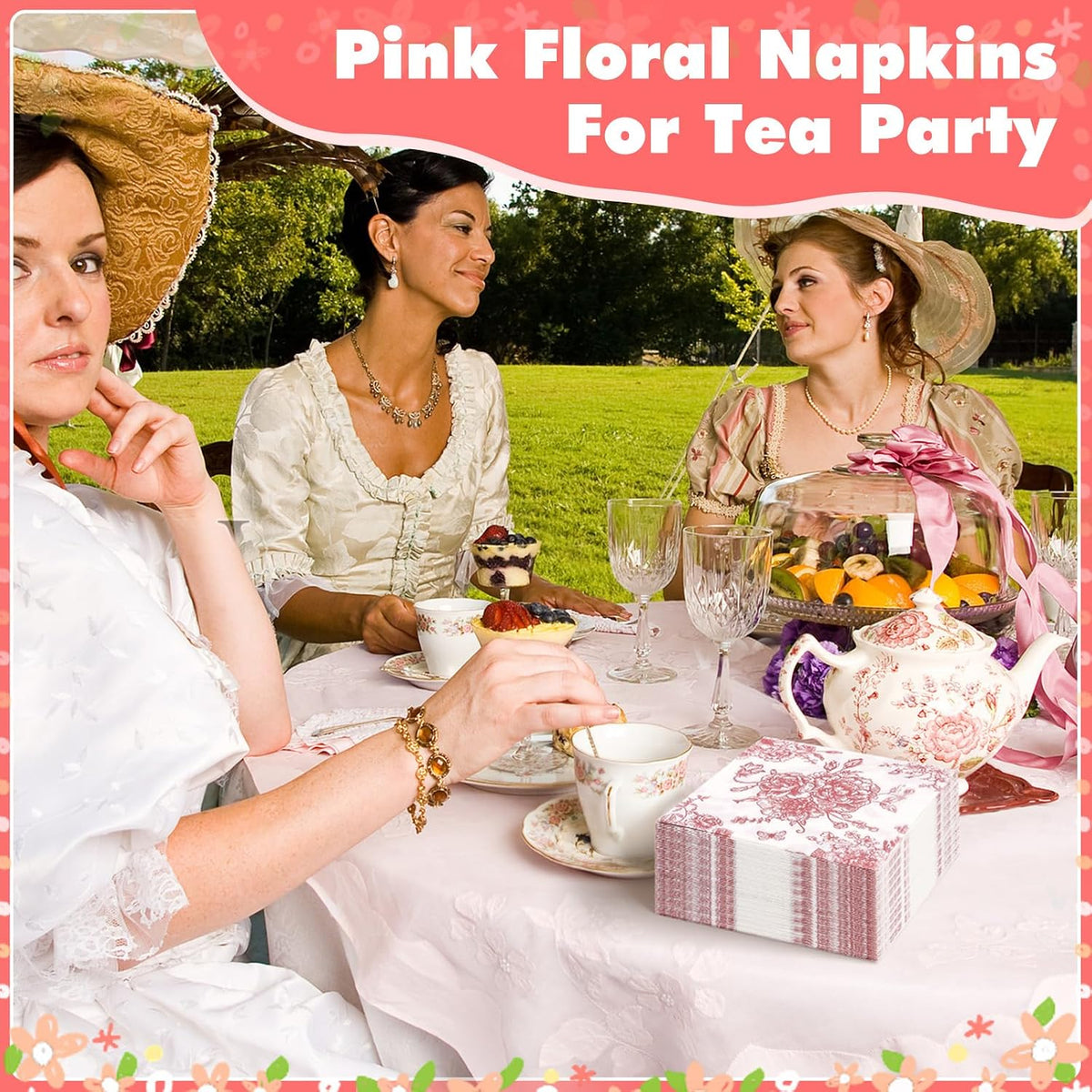 100Pc Pink Floral Napkins for Decorations Cocktail Napkins Disposable Paper Beverage Napkin Butterfly Dessert Napkin Decorative Dinner Napkin for Wedding Bridal Baby Shower Birthday Tea Party