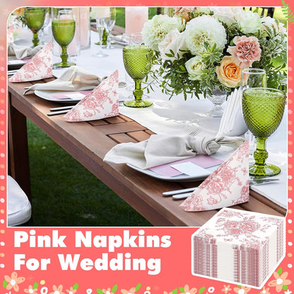 100Pc Pink Floral Napkins for Decorations Cocktail Napkins Disposable Paper Beverage Napkin Butterfly Dessert Napkin Decorative Dinner Napkin for Wedding Bridal Baby Shower Birthday Tea Party