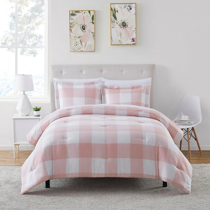 Twin Comforter Set with Sheets - 5-Piece Bedding Collection - 1 Comforter, 1 Fitted Sheet, 1 Flat, 2 Pillowcases - Deep Pocket - Soft & Premium Quality - Ideal for All Seasons, Checkered Box Blush