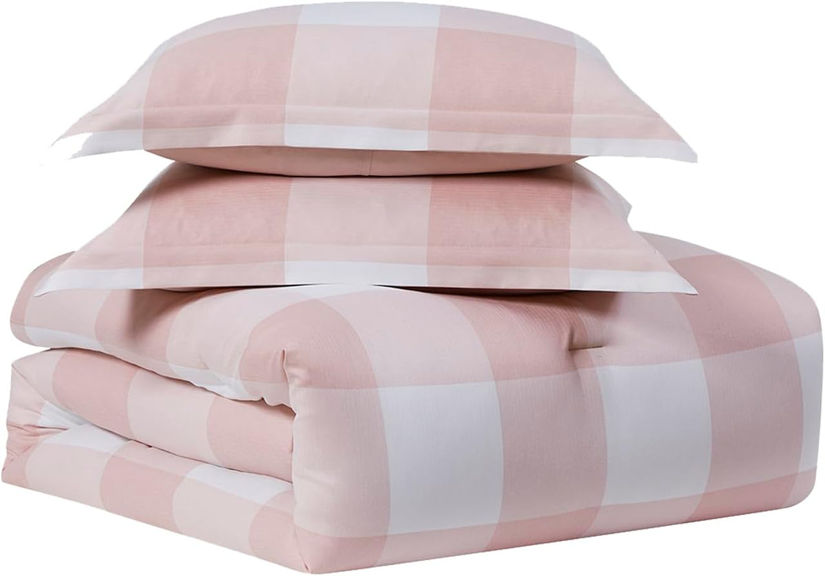 Twin Comforter Set with Sheets - 5-Piece Bedding Collection - 1 Comforter, 1 Fitted Sheet, 1 Flat, 2 Pillowcases - Deep Pocket - Soft & Premium Quality - Ideal for All Seasons, Checkered Box Blush