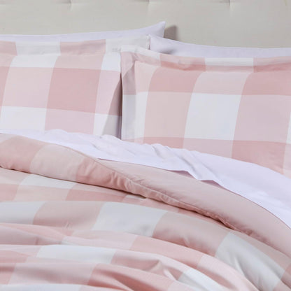 Twin Comforter Set with Sheets - 5-Piece Bedding Collection - 1 Comforter, 1 Fitted Sheet, 1 Flat, 2 Pillowcases - Deep Pocket - Soft & Premium Quality - Ideal for All Seasons, Checkered Box Blush