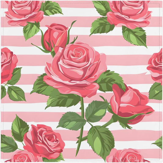 Pink Rose Stripe Pattern Cloth Napkins Set of 6, Soft Square Dinner Napkins Cloth Washable Reusable Table Cloth Napkin for Kitchen Dining Party Weddings Tabletop Decoration 20x20 Inch