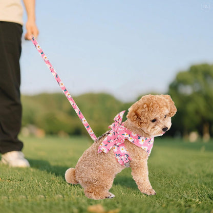 Dog Harness and Leash Set Adjustable Puppy Harness Mesh Vest Set Bow Knot Pet Clothes for Small Girl Dog Cat Summer (Pink, X-Small)