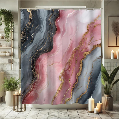 Abstract Peach and Gray Shower Curtain, Modern Art Bathroom Decor for Year-Round Elegance, Chic Waterproof Fabric Shower Curtain Set with Hooks 72x78 Inch