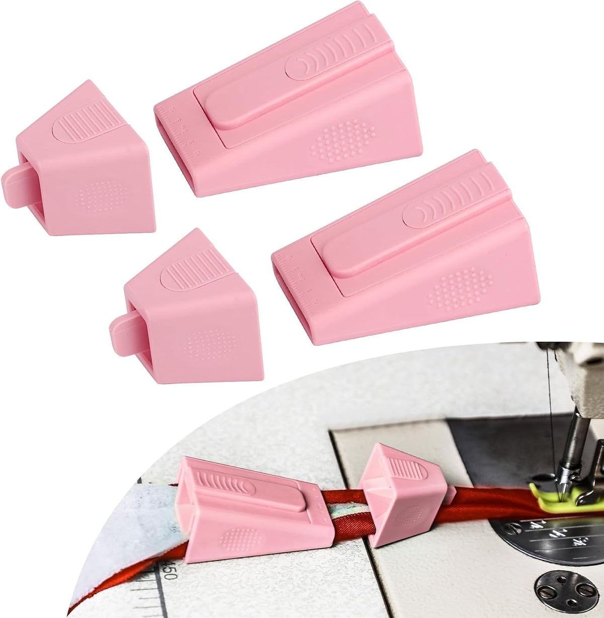 2PCS Upgraded Bias Tape Makers Fabric Tube Maker for Fabric Roll Rugs Bias Binding Tape Making Tool for DIY Crafting and Quilting Sewing Supplies Machine with Instruction (2PCS Pink)