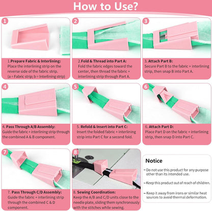 2PCS Upgraded Bias Tape Makers Fabric Tube Maker for Fabric Roll Rugs Bias Binding Tape Making Tool for DIY Crafting and Quilting Sewing Supplies Machine with Instruction (2PCS Pink)