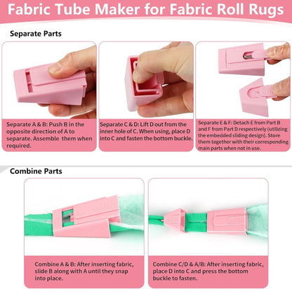 2PCS Upgraded Bias Tape Makers Fabric Tube Maker for Fabric Roll Rugs Bias Binding Tape Making Tool for DIY Crafting and Quilting Sewing Supplies Machine with Instruction (2PCS Pink)
