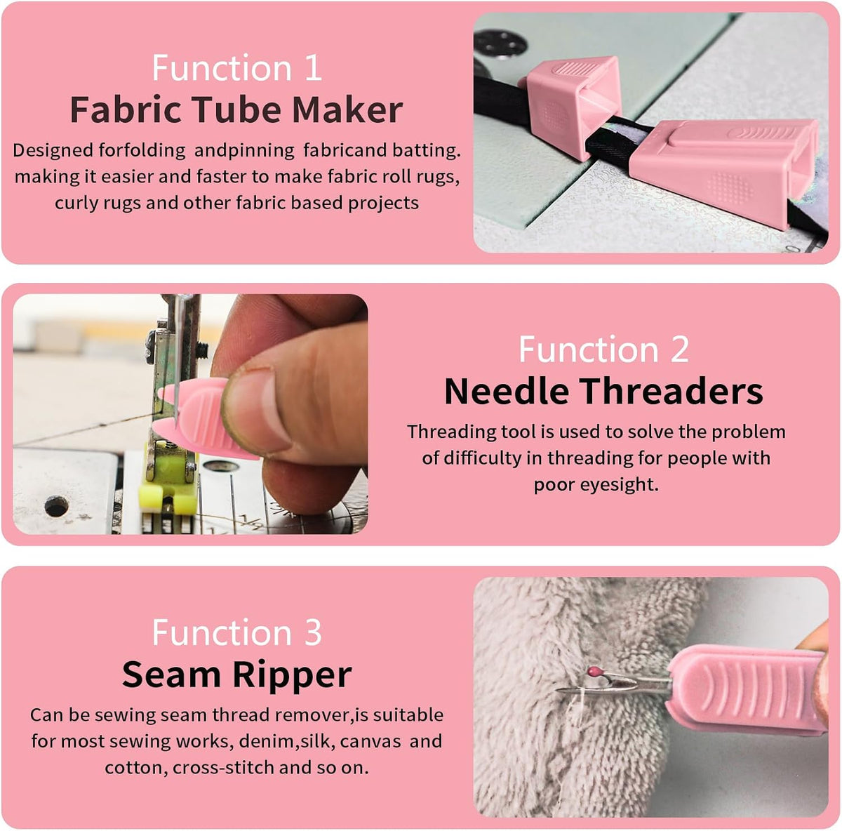 2PCS Upgraded Bias Tape Makers Fabric Tube Maker for Fabric Roll Rugs Bias Binding Tape Making Tool for DIY Crafting and Quilting Sewing Supplies Machine with Instruction (2PCS Pink)