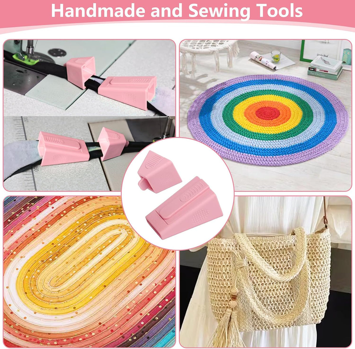 2PCS Upgraded Bias Tape Makers Fabric Tube Maker for Fabric Roll Rugs Bias Binding Tape Making Tool for DIY Crafting and Quilting Sewing Supplies Machine with Instruction (2PCS Pink)