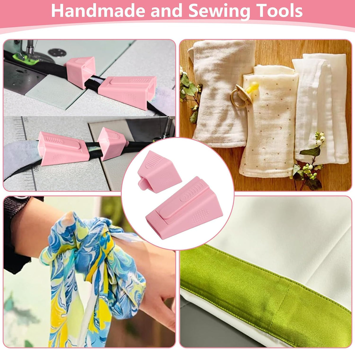 2PCS Upgraded Bias Tape Makers Fabric Tube Maker for Fabric Roll Rugs Bias Binding Tape Making Tool for DIY Crafting and Quilting Sewing Supplies Machine with Instruction (2PCS Pink)