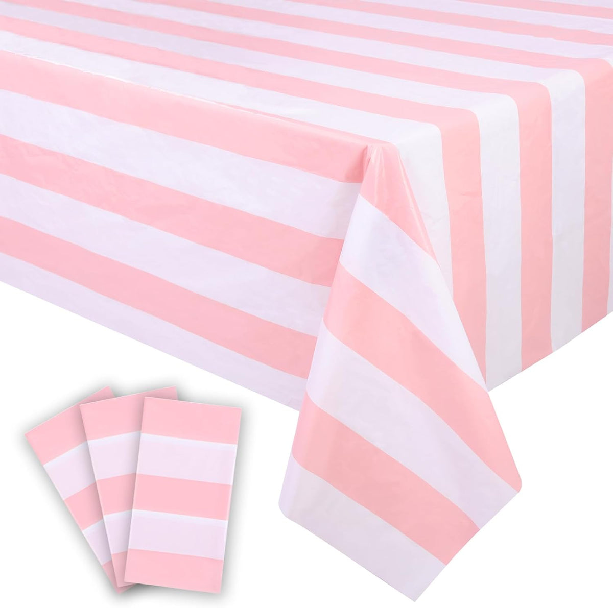 Kesfey Pink Striped Tablecloth Picnic Vertical Stripe Table Cover 3 Packs